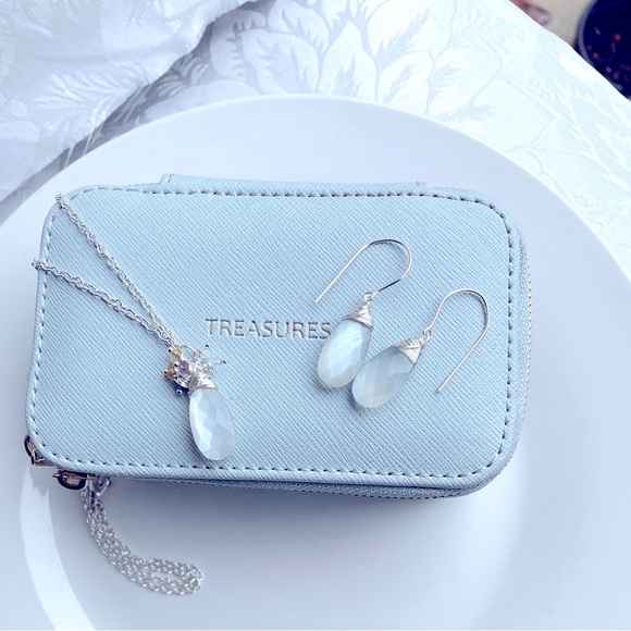 Hand Crafted Jewelry - Gray Moonstone Sterling Silver jewelry set, Oval Link Chain, birthstone